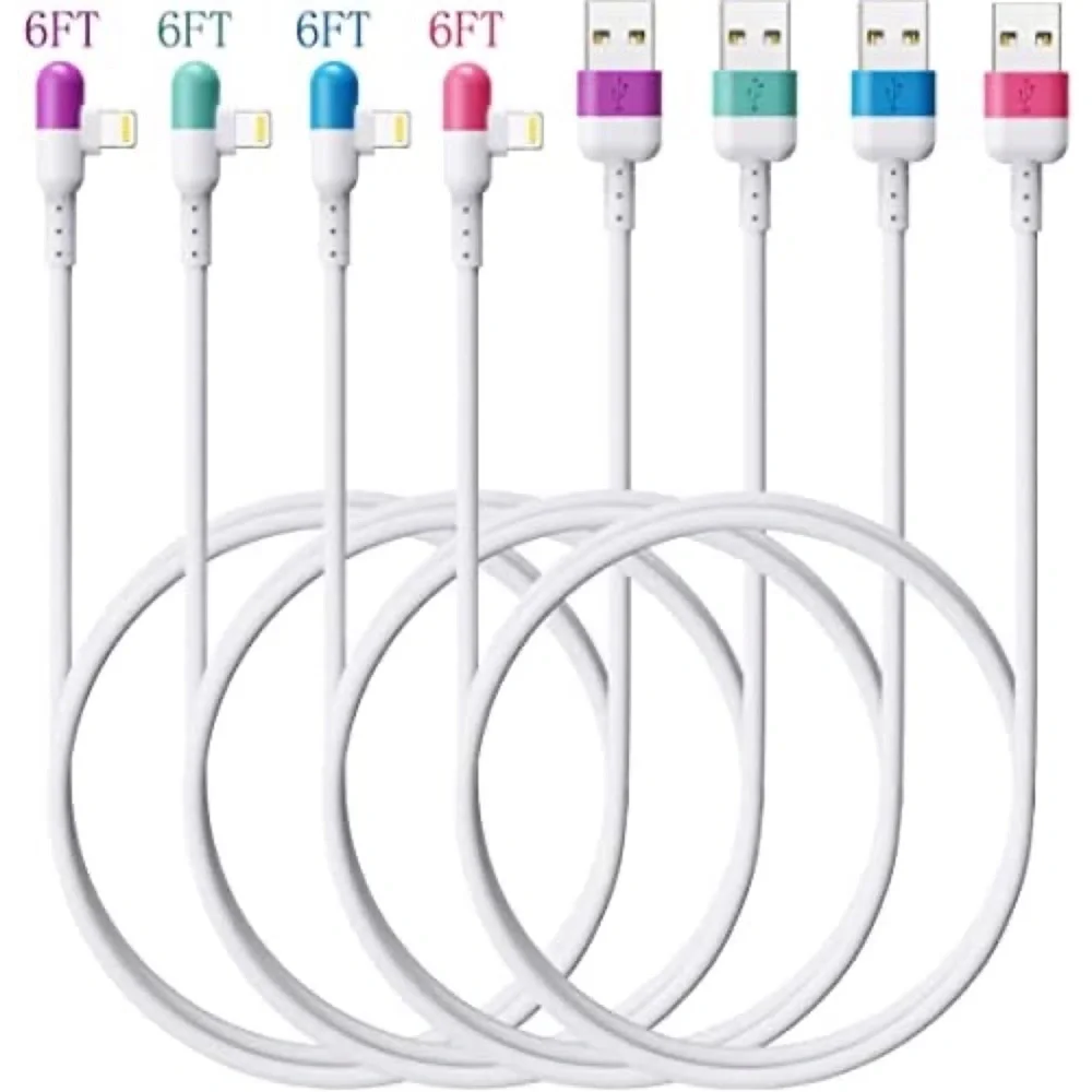 iPhone Lightning Cable 90 Degree Charging Cord Apple MFi Certified 4-Pack 6ft